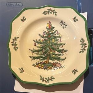 Spode Christmas Tree Plate with Green Trim